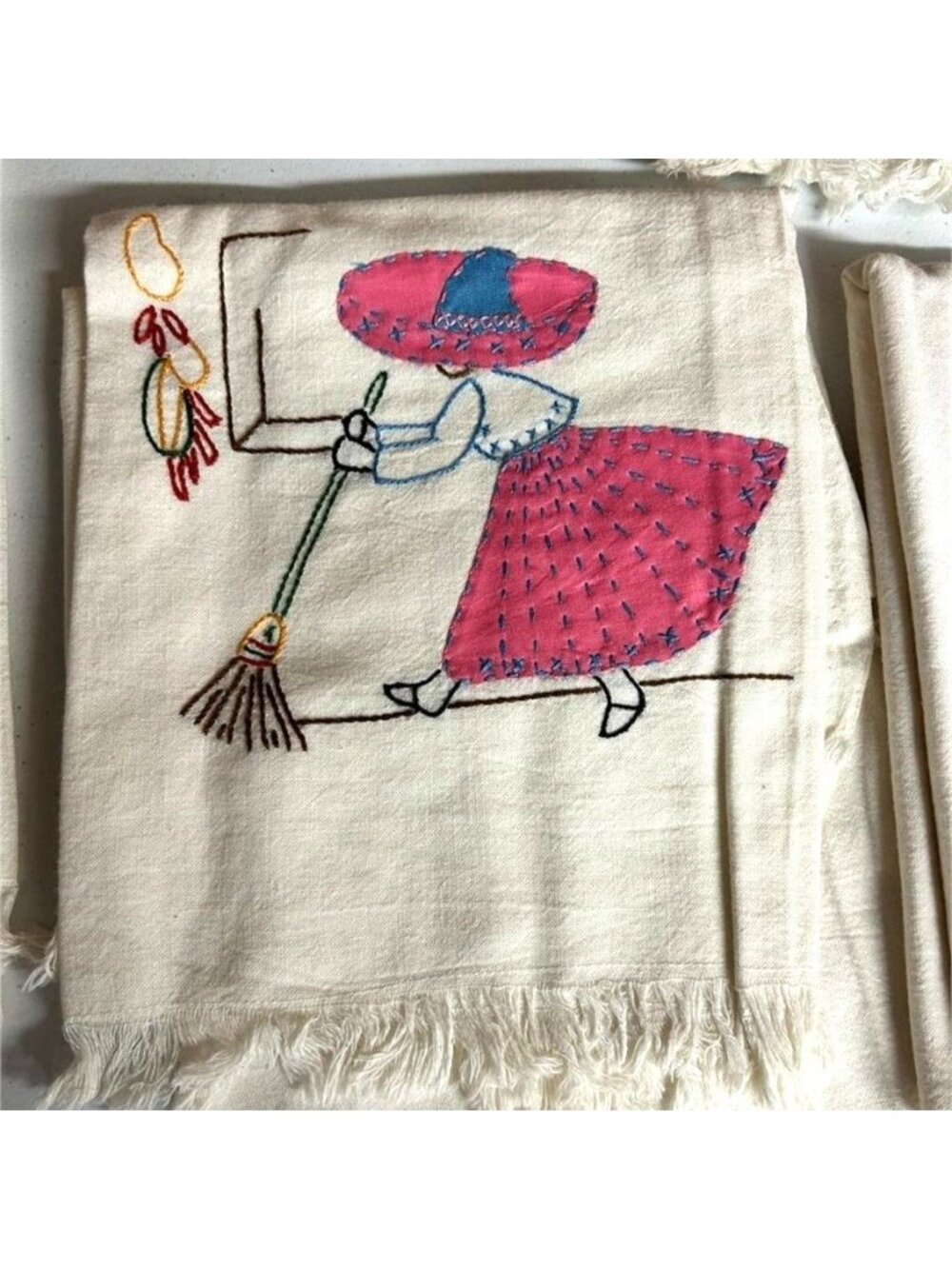 Vintage Hand Embroidered Señorita Kitchen Towels Set of 5 - Picture 2 of 6
